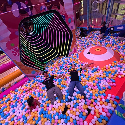 Giant ball pit and spiral play structure at Candeeland El Centro