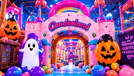 Candeeland entrance decorated for Halloween
